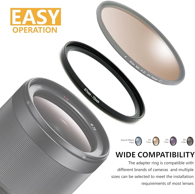 55mm to 49mm Step-up Adapter Rings Filter Adapter Black Metal Step Down Filter Ring Adapter Compatible with All Brand UV CPL ND Camera Lens Filter Stepping Rings (55mm-49mm), (NLY001)