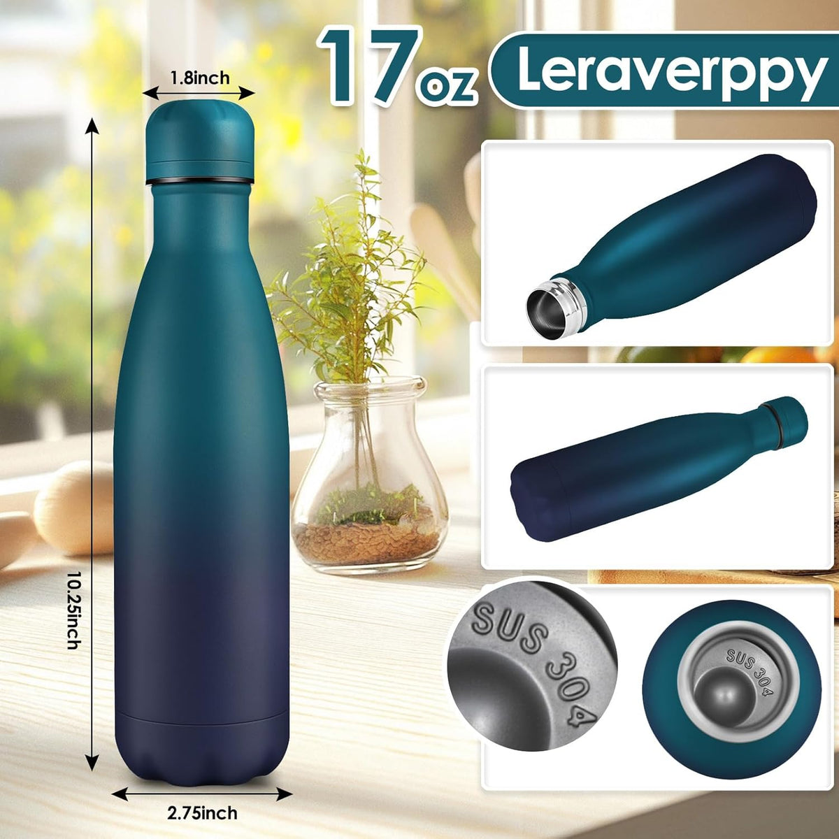 17oz Cola-Bottle Shaped Stainless Steel Leak-proof Water Bottle,Double Wall Vacuum Insulated Metal,Travel Mug For Sports Indoors & Outdoors,BPA-Free Kids Flasks,Dark Night(12 Pack)