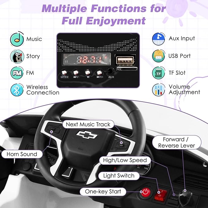 Costzon Ride on Car, 12V Licensed Chevrolet Tahoe Battery Powered Electric Vehicle w/ 2.4G Remote Control, High/Low Speed, Music, Lights, MP3/USB/FM, Spring Suspension, Electric SUV for Kids (White)