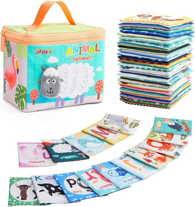 Jollybaby Soft High Contrast ABC Alphabet/Letters Flash Cards for Baby 0-3-6-9-12-18 Month, Reusable Cloth Fabric Curious Flashcards for 1 Years Old