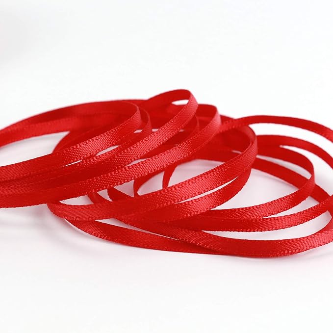 HUIHUANG Solid Color Satin Ribbon 1/8 inch x 100 Yards Roll Ribbon Thin Red Satin Double Face Crafts Ribbon for Crafts Sewing Christmas Gift Wrapping DIY Bows (Red)