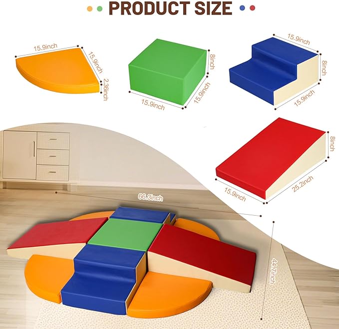 9-Piece Climbing Foam Blocks: Soft PU Leather - Baby Climb and Crawl Activity Blocks - Kids Play Gym Equipment Indoor for Development