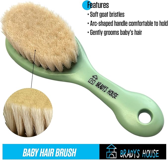 3 Piece Baby Hair Brush & Comb Set for Newborns- Soft Goat Bristle Hair-Brush, Silicone Bath Brush and Plastic Comb for Infant, Toddler, Kids - Baby