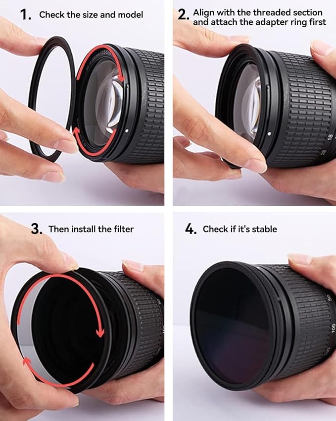 43-52mm Metal Step-Up Ring Adapter Compatible with Mirrorless Cameras DSLR Lens, UV CPL ND Filter Thread Converter, Black