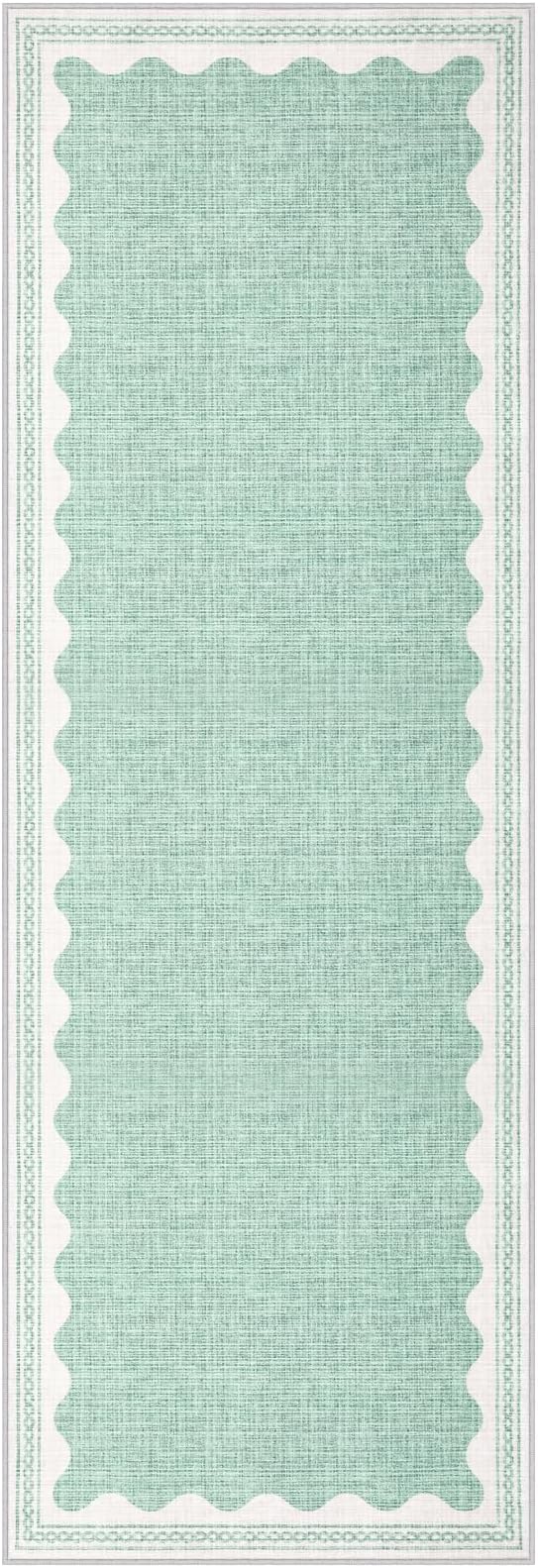 Scalloped Rug 2.5x8 Runners for Hallways, Solid Green Runner Rugs Non Slip Scalloped Bath Runner, Washable Mat for Bedroom Girls, Rugs for Kitchen Floor Soft Dorm Nursery Carpet for Bedside