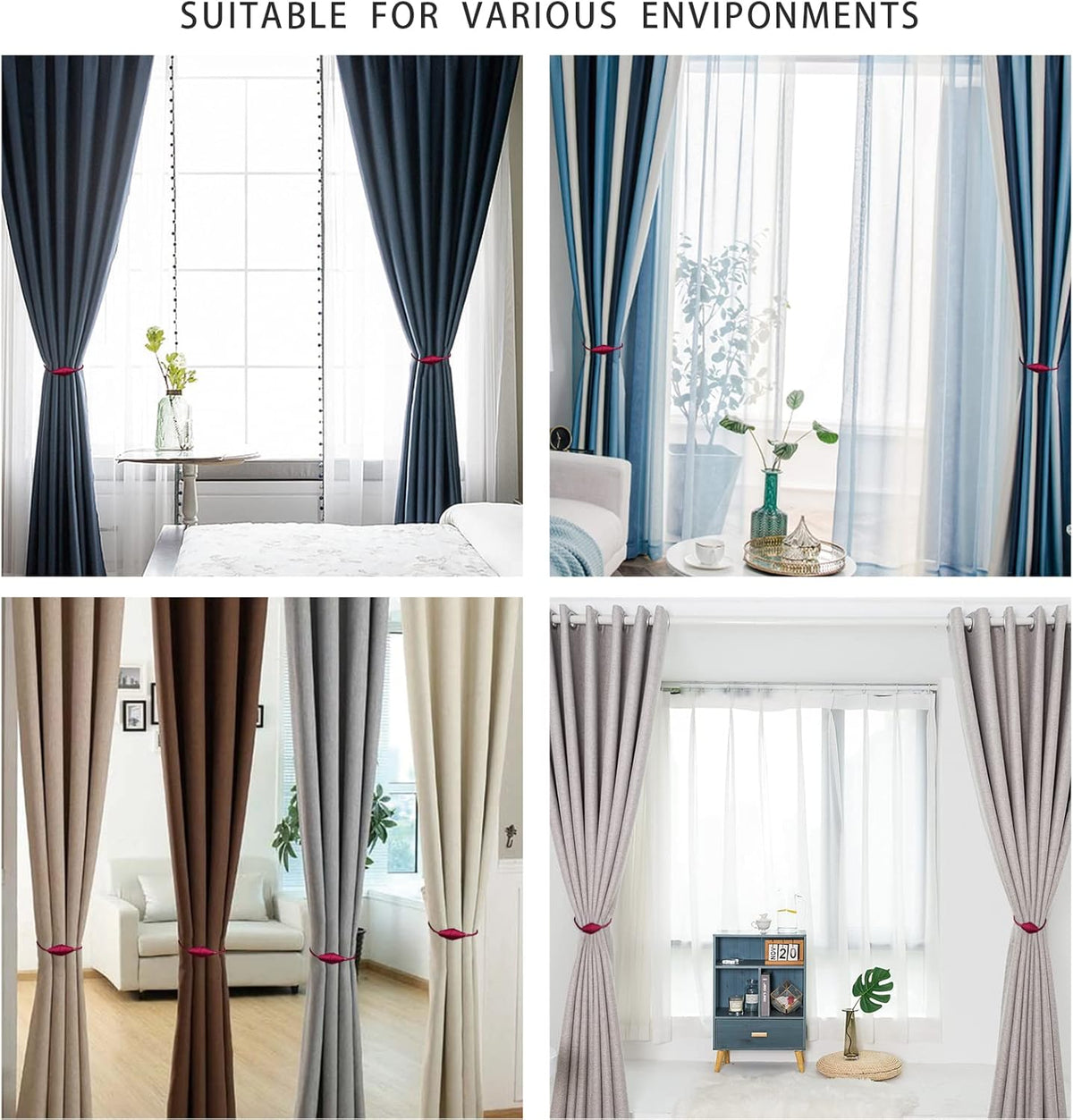 2 PCS Magnetic Curtain Tiebacks, European Style Convenient Drape Tie Backs Holdbacks for Thin or Thick Home & Office Window Draperies, No Tools Required-Burgundy