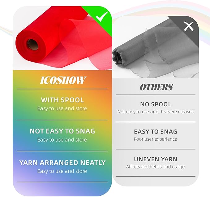Crystal Organza Fabric Tulle 11 Inch by 50 Yards Sheer Tulle Rolls for DIY Craft Wedding Party Baby Shower Decor Gift Wrapping Party Supplies (Red)