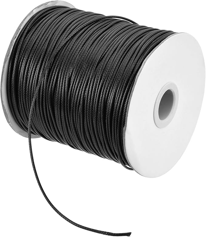 MECCANIXITY Waxed Cord 1.5mm Waxed Polyester Cord 175 Yard Wax String for Bracelet Making,Necklaces, Beading,Jewelry Making and DIY Crafts(Black)