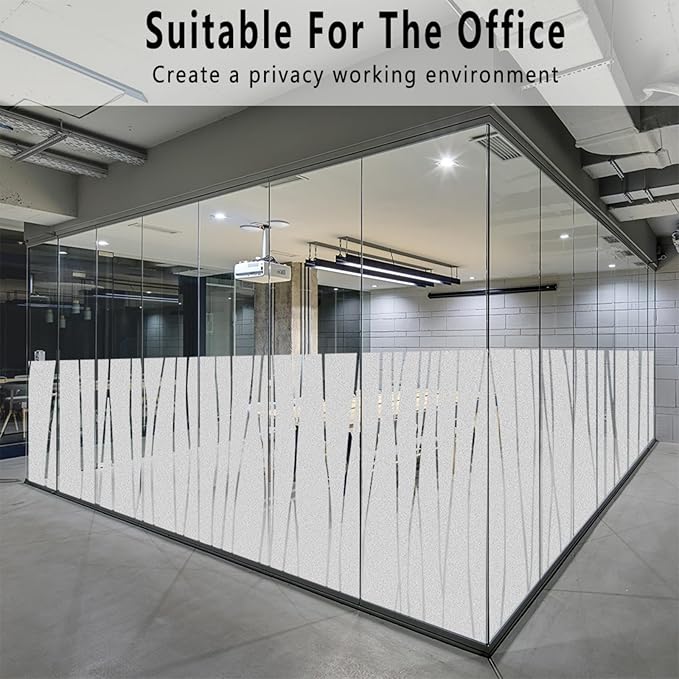 Finnez Window Privacy Film Decorative Frosted Window Cling Privacy Film for Glass, Non-Adhesive Heat Anti-UV for Home Office Living Room, Irregular Stripe Patterns, 23.6 x 78.7 Inches