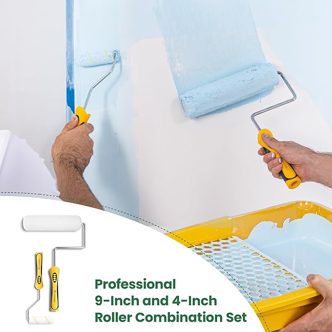 Voomey Professional Paint Roller Kit 22 Pcs, 9-Inch Upgraded Paint Roller with Super Coverage Effect, Paint Brush and Small Paint Roller, Paint Roller Tray,Paint Kit for House Painting