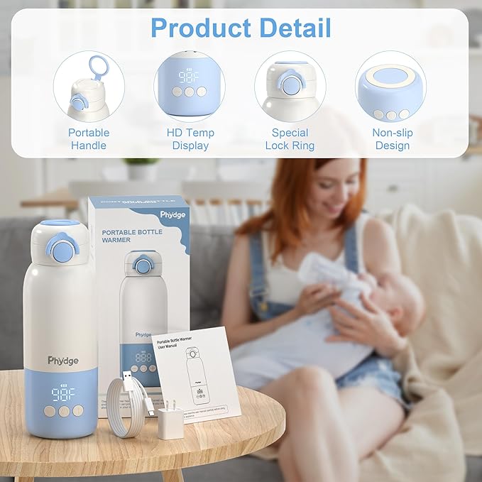 Portable Bottle Warmer for Travel,12.5oz Cordless Baby Milk Warmer on The go for Formula,Breastmilk,Water,3 Mins Fast Heating & Precise Temp Control Travel Essential