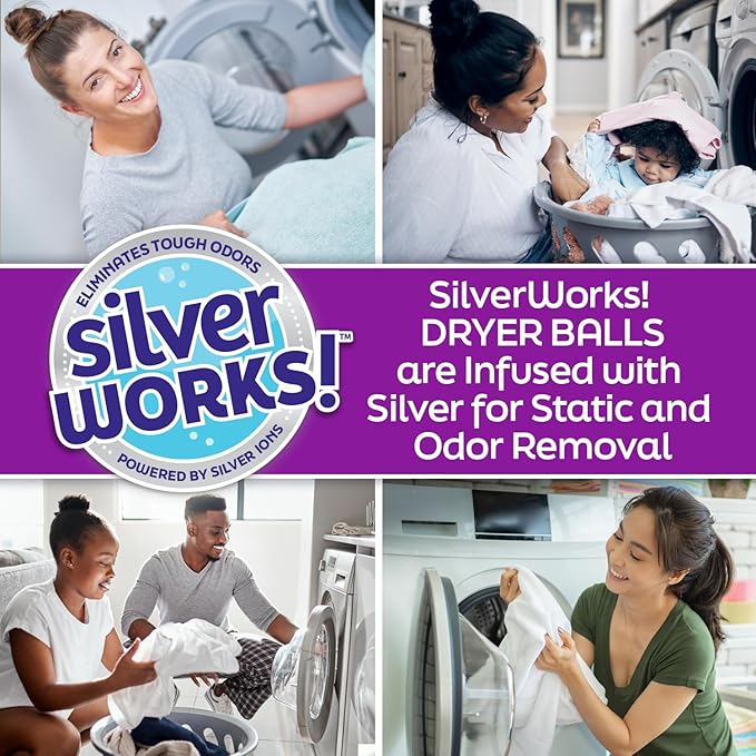 Wool Dryer Balls Laundry Reusable - Odor Eliminating Dryer Laundry Balls with Silver Technology - Natural Fabric Softener and Static Reducer, Reduce Drying Time and Energy Costs - 4 Pack