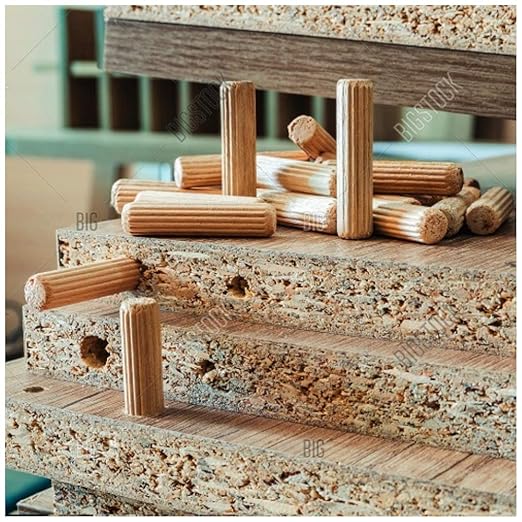 ALBO Wooden Dowel Pins 100 Pack Assorted Sizes 1/2 + 3/8 + 5/16 + 1/4 inch Fluted Wood Dowels Rods Hardwood Crafts Dowel Pegs