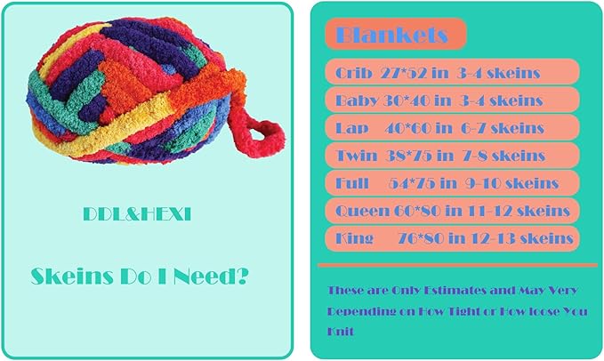 DDL&HEXI 4 Pack Super Chenille Chunky Yarn for Hand Knit, Blanket Making Kit, Jumbo Knitting, 4x8oz (226g) per Bag, Soft Polyester for Crochet, Knitting, and DIY Projects (213-4)