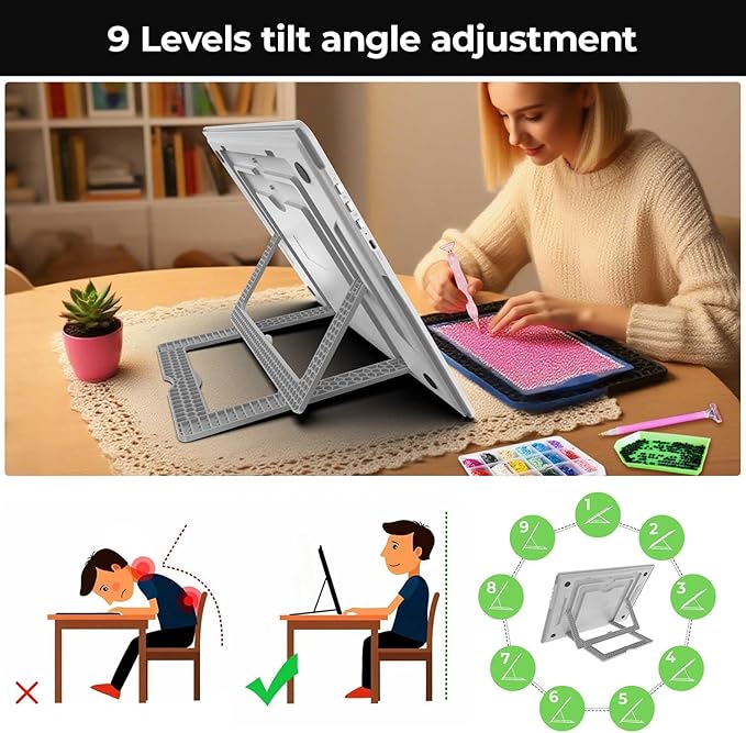 Zocelight Rechargeable A4 Light Pad with Built-in Stand & Bag,Super Bright Magnetic Light Box for Tracing,Wireless Diamond Art Light Board with Side Buttons, Light Table for Drawing,Sketching(White)