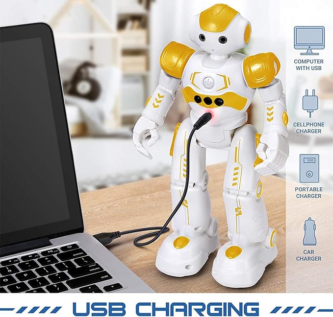 KingsDragon RC Robot Toys for Kids, Gesture & Sensing Programmable Remote Control Smart Robot for Age 3 4 5 6 7 8 Year Old Boys Girls Birthday Gift Present,Yellow