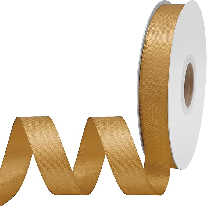 Old Gold Satin Ribbon 3/4" X 50 Yards Solid Color Double Faced Ribbons Perfect for Crafts Wedding Decor Bow Making Arts Sewing and More