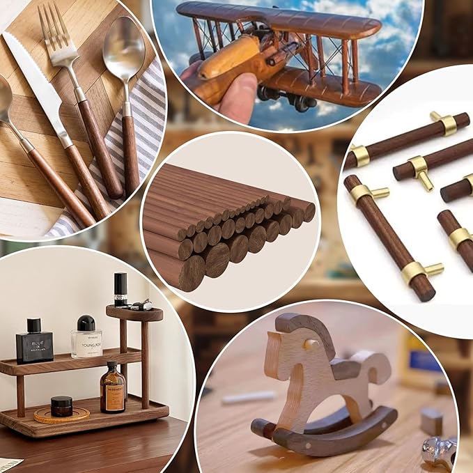 32Pcs 7 Size Walnut Wooden Dowel Rods 11.8 Inch Long Wooden Dowel Rods Sticks 4/6/8/10/12/15/18mm Wood Sticks for Crafts Unfinished Round Sticks for Crafts and Woodworking Building Material
