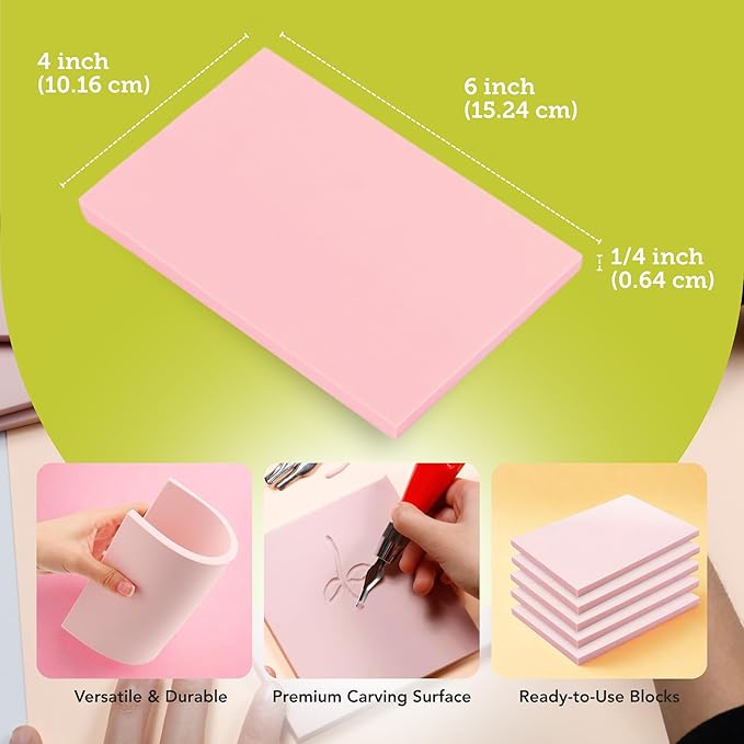 Incraftables Linocut Block Printing Kit – Includes 5 Soft 4" x 6" Rubber Blocks and Carving Tools – Complete Rubber Stamp Making Kit for Beginners, Artists & DIY Crafts