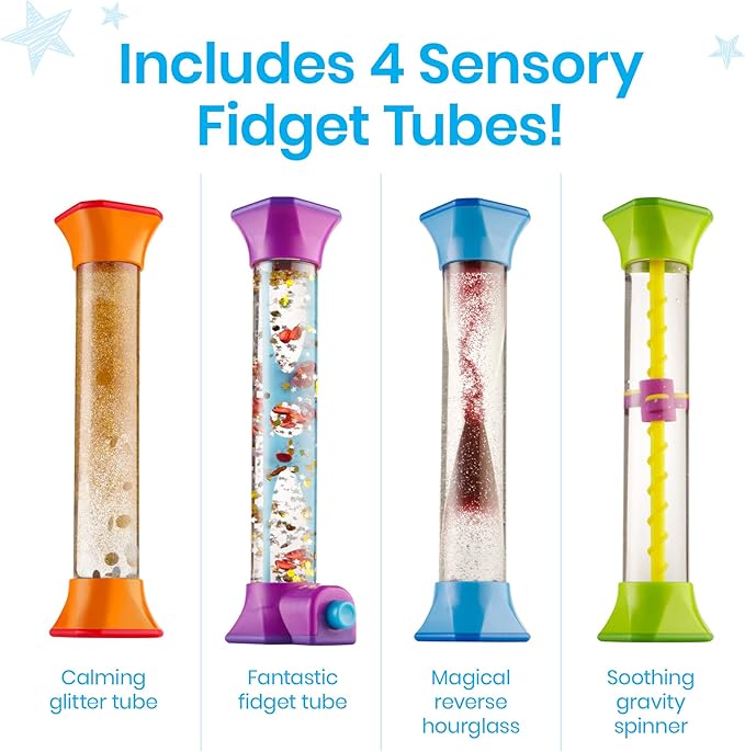hand2mind See My Feelings Mirror (Set of 4) and Sensory Fidget Tubes (Set of 4) | Calming and Anxiety Relief Toys for Kids