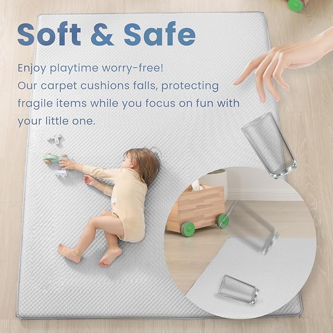 Baby Play Mat for Summer,1.3 Thick Memory Foam Cooling Floor Tummy Time Mat, Soft & Breathable, Non-Slip Rectangular for Toddlers’ Playtime & Rest(Grey,59"x79")