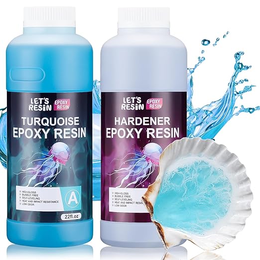 LET'S RESIN EPOXY RESIN Turquoise Epoxy Resin,44OZ Bubble Free & High-Gloss Epoxy Resin Kit,Self Leveling Resin and Hardener for Ocean Art Crafts,Jewelry Making,Resin Molds