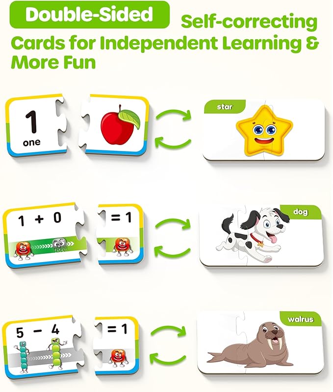 D-FantiX 30 Self-Correcting Number Puzzles, Double-Sided Addition and Subtraction Games, Kindergarten Math Games for Kids, Montessori Math Puzzles Educational Toys Preschool Learning Activities