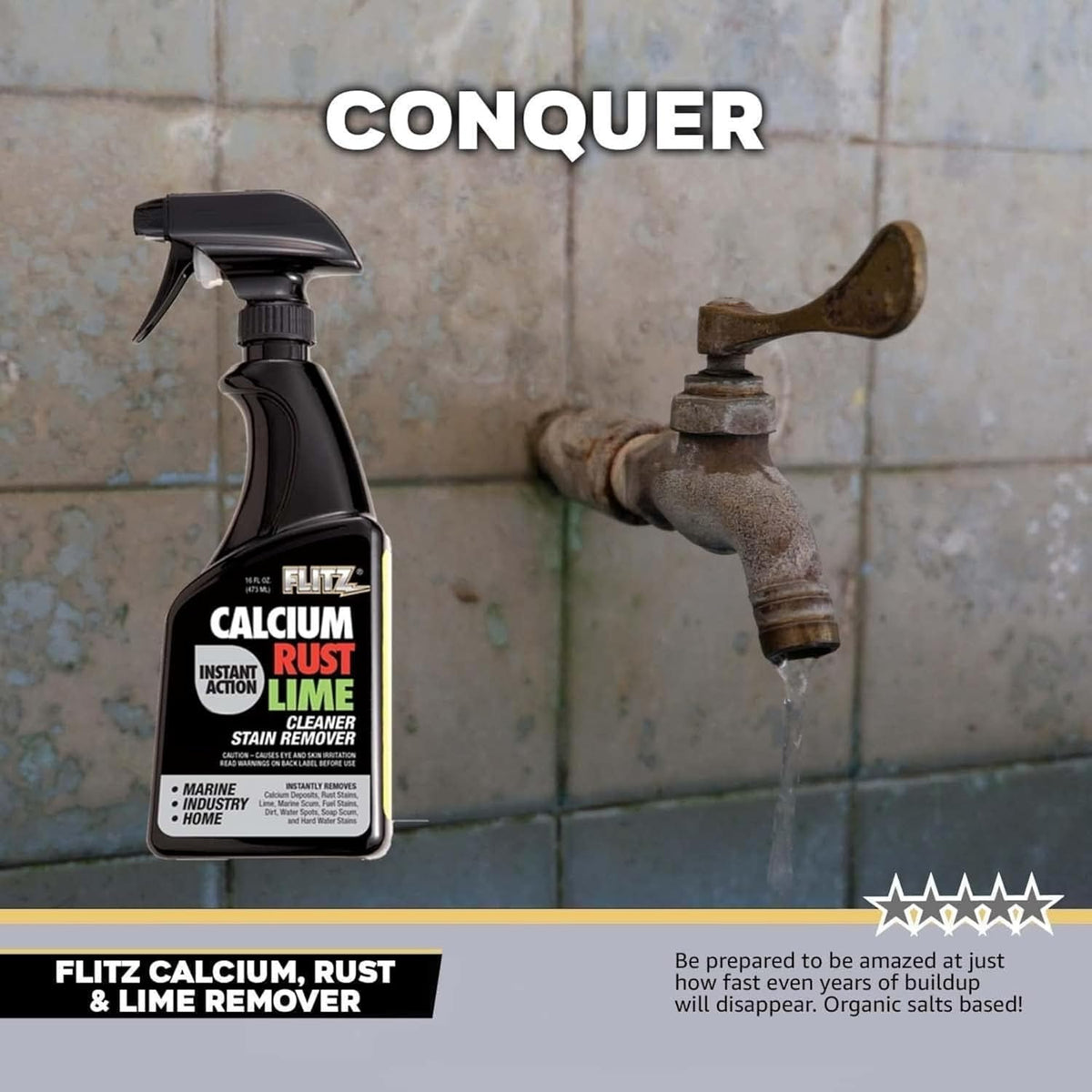 Flitz Calcium, Rust, & Lime Remover - 16oz Bottle of USA-Made Limescale Remover for Toilets, Showers, and More - Powerful Spray that Instantly Eliminates Tarnish, Grease, and Other Grime (3 Pack)