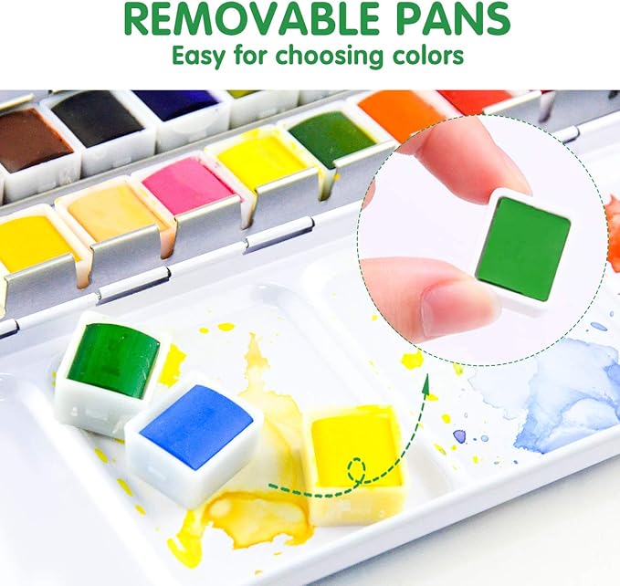 Watercolor Paint Set, 48 Premium Colors,Artist Grade, Includes 2 Artist Brushes,20 sheet Water color Paper Pad,2 Water Pen, Perfect Travel Watercolor Set for Artists and Painting Lovers
