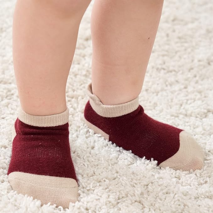 Zaples Baby Non Slip Grip Ankle Socks with Non Skid Soles for Infants Toddlers Kids Boys Girls