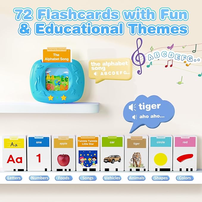 Toddlers Talking Flash Cards with American Accent & 144 Sight Words, Speech Therapy Toys for 3 4 5 6 Years Old Boys and Girls (Blue)