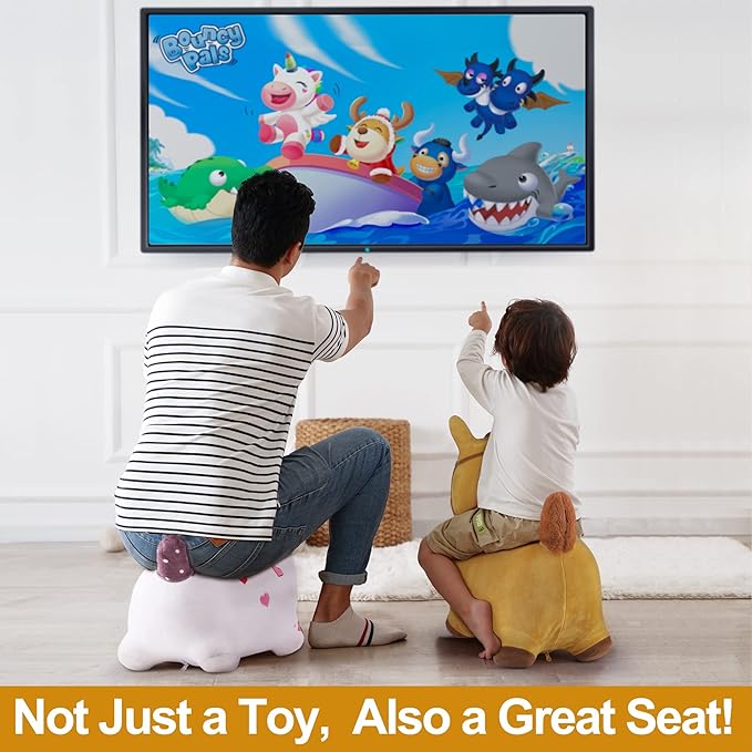 iPlay, iLearn Bouncy Pals Hopping Horse, Toddler Girl Boy Inflatable Bouncing Animal Hopper Toy, Outdoor Indoor Plush Ride on Bouncer, Baby Birthday Gift 18 Month 2 3 4 Year Old Kid - Horse