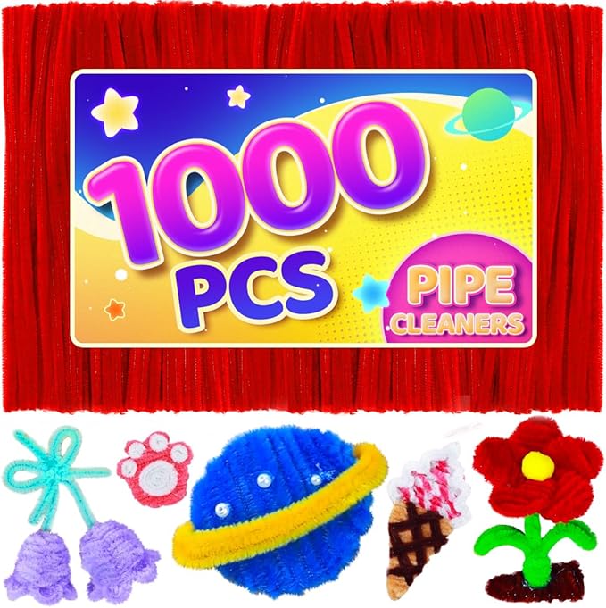 Eppingwin 1000pcs Pipe Cleaners, Red Pipe Cleaners Craft Supplies,Chenille Stems for DIY Arts Crafts Project(Red)