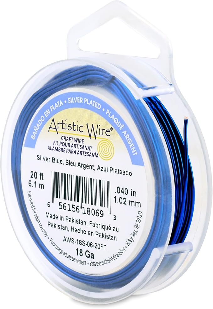 Artistic Wire, 18 Gauge Silver Plated Tarnish Resistant Colored Copper Craft Wire, Silver Blue, 20 ft