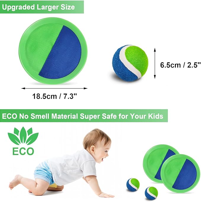 Jalunth Ball Catch Set Games Toss Paddle - Beach Toys Back Yard Outdoor Pool Backyard Camping Throw Age 3 4 5 6 7 8 9 10 11 12 Years Old Boys Girls Kids Adults Family Pink Blue Gifts 2 Pack