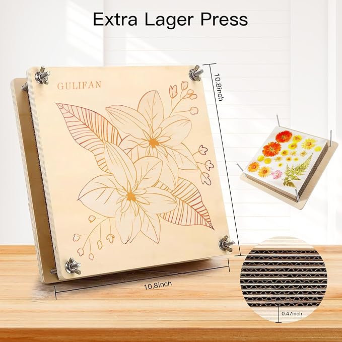 Extra Large Flower Press Kit 10.8 x10.8 inches with Storage Bag, DIY Arts and Craft Kit 10 -Layers, Ideal Gift for Flower & Plant Lovers