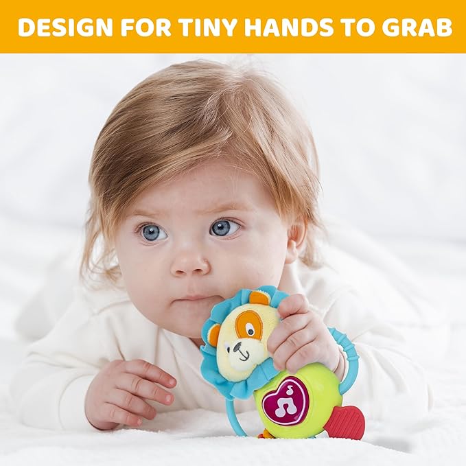 KiddoLab Musical Caesar Teething Toy for 3 Months and Up - Baby Teether, Rattle & Musical Toy with Lights & Fun Sound Effects - Baby Hanging Toy Easily Fits to Crib, Stroller and Car Seats