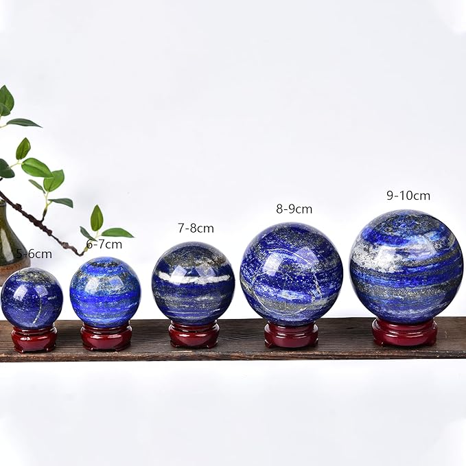 JIC Gem Lapis Lazuli Crystal Sphere Blue Quartz Crystal Ball with Wooden Stand Meditation Balls for Witchcraft and Decorative Balls 50-60mm
