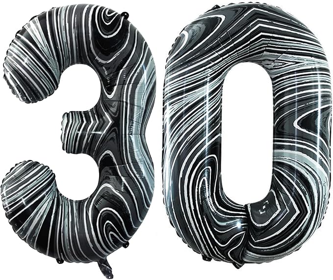 GOER Number 30 Balloons for 30th Birthday Party Decorations,42 Inch Jumbo Foil Helium Balloons for 30th Anniversary (Marble Black)
