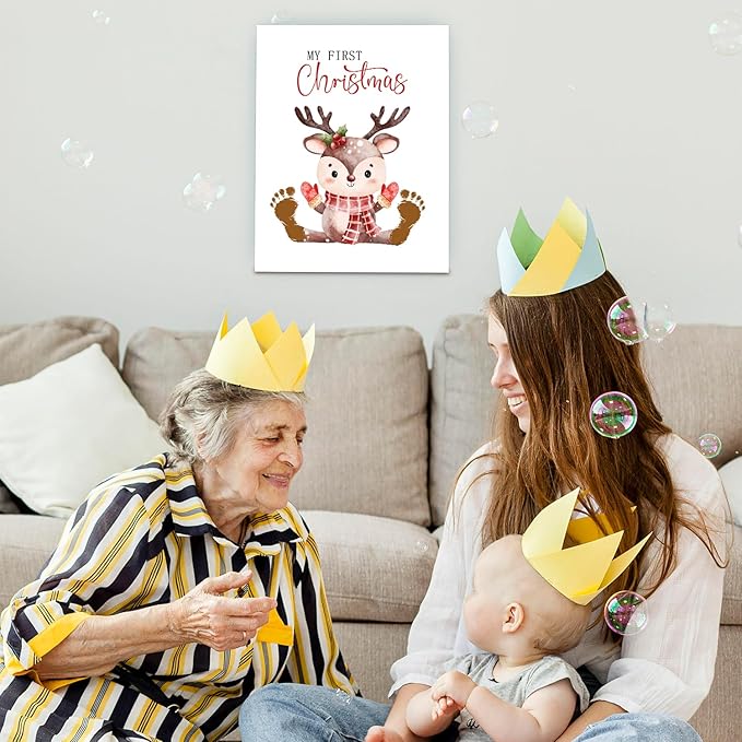 SHLINCO Elk Handprint Keepsake DIY Kit, Baby's First Christmas Keepsake, Winter Decoration, Family Footprint Art for Kids, 7.8x9.8 Inch Canvas, Suitable For Desktop Wall Ornaments