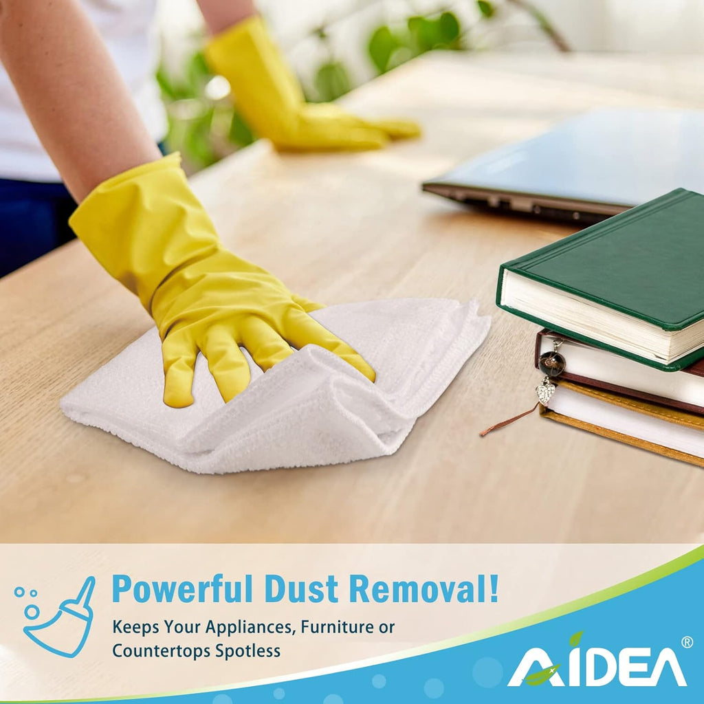 AIDEA Microfiber Cleaning Cloth White, 8PK, Absorbent Lint Free Rags, Scratch Free, Streak Free Microfiber Towels, Dish Towels White, 11.5in.x11.5in.