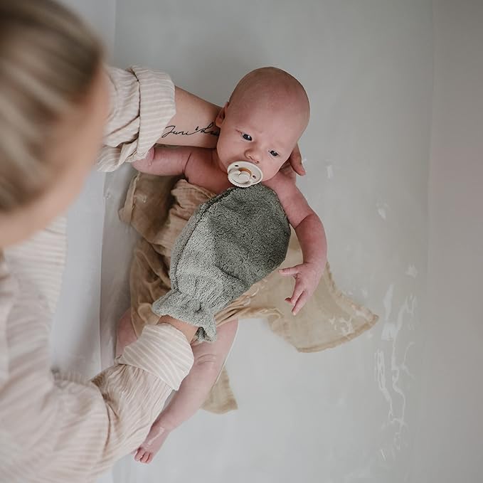 mushie Baby Bath Mitt | Organic Cotton | Pack of 2 (Fall Yellow)