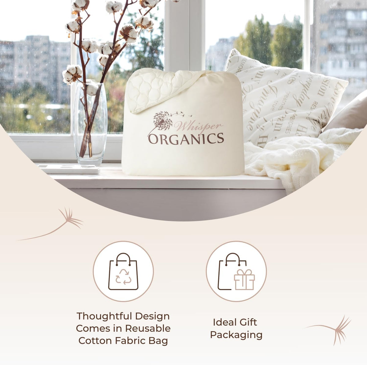 100% Cotton Organic Mattress Pad - Breathable, Cooling, Not Waterproof Mattress Protector Twin Size - Premium 300GSM Quilted and Noiseless Machine Washable Organic Mattress Protector (Ivory, Twin)