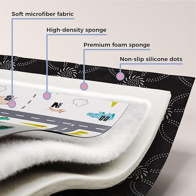Car Portable Baby Play Mat 50x50 Playpen Mat Upgraded Thicken Baby Floor Play Mat Non-Slip Cushioned Crawling Mat Waterproof Activity Playmats for Babies Toddlers Infants (50x50, Letter Car)