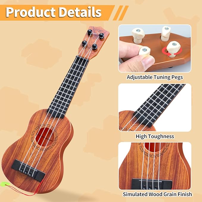 Kids Ukulele Guitar Toy, 17 Inch 4 String Classical Guitar Musical Toy for Baby Beginner Developmental Musical Instruments, Great Educational Learning Toy Gift for Toddlers Kids Birthday Christmas