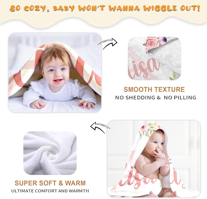 Ship Next Day, Personalized Baby Blanket – Printed in USA, Custom Baby Blanket for Boys & Girls, Baby Blanket with Name, Baby Shower, Easter, Christmas, Birthday Newborn & Toddler Gifts, Baby Gifts