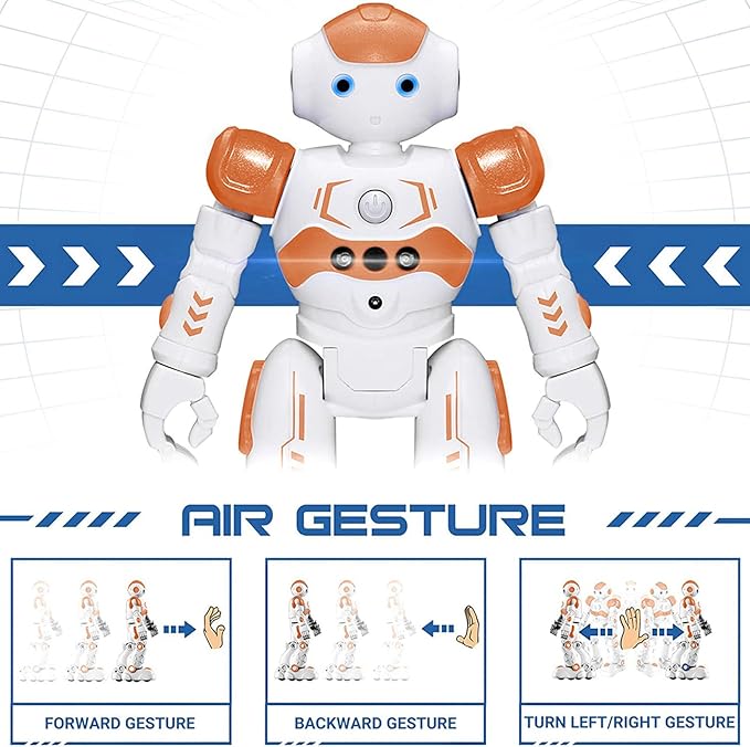 KingsDragon RC Robot Toys for Kids, Gesture & Sensing Programmable Remote Control Smart Robot for Age 3 4 5 6 7 8 Year Old Boys Girls Birthday Gift Present,Orange