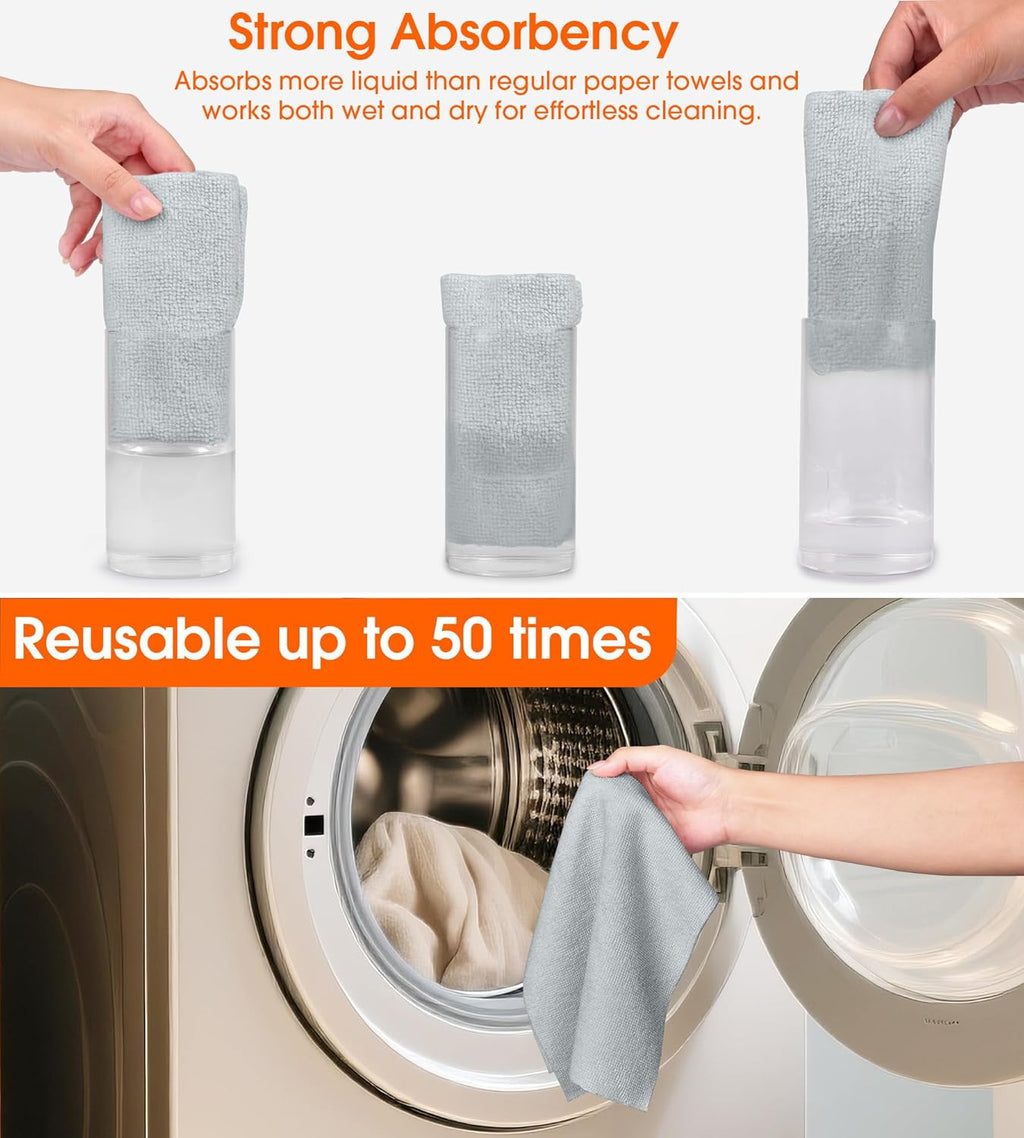 Roll of Microfiber Cleaning Cloth –100 Pack, Tear Away Microfiber Towels, Reusable, Washable, Scratch-Free, Cleaning Supplies,Kitchen Towels for Car, Home, Kitchen, Dishes(Cloud Gray)