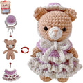LoopMap Crochet Kit for Beginners - DIY Amigurumi Bear with Removable Dress & Accessories - Step-by-Step Video Tutorials, Extra Yarn, Crochet Tools, Handmade Gift for Kids & Adults (Bear K02, Purple)
