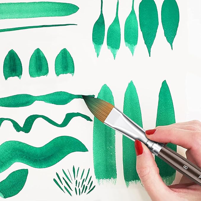 Sable Watercolor Brushes Professional, Fuumuui 7Pcs Sable Brush Set Variety Shapes with Flat, Round Pointed, Cat's Tongue Oval Wash Fan Brush Perfect for Watercolor Gouache Inks Painting